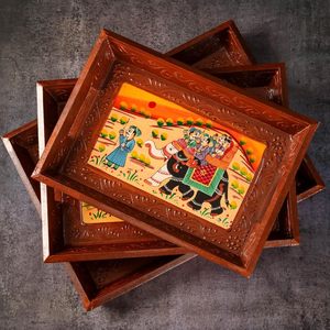 Bandeja Rectangular de Madera con Estampado de Elefante, Estilo Exclusivo, Bandeja Decorativa de Madera para Uso en el Hogar y Restaurantes - Product Image 6