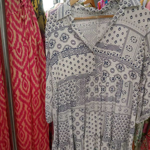 Vestido Camisero de Algodón con Estampado Étnico Geométrico, Cuello con Botones, Estilo Boho, Corte Holgado, para Fiestas de Verano, Vacaciones, Elástico, para Mujer - Product Image 1