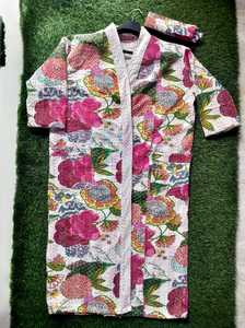 Floral Printed Cotton Velvet <b>Kimono</b> Robe With Full Sleeves And Matching Belt For <b>Women</b> Lounge And Home Wear - Product Image 3