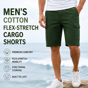 Shorts cargo pour homme, 100% coton, uni, décontracté, écologique, extensible, respirant - Product Image 4
