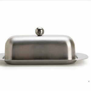 Plat à beurre rectangulaire en acier inoxydable avec couvercle, vaisselle de cuisine minimaliste pour la conservation de la fraîcheur - Product Image 3
