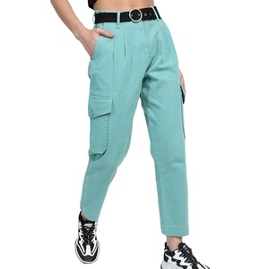 FITME SPORTS Custom Womens Casual High Straight Tapered Cargo Pants Breathable Eco-Friendly Lightweight 100% Cotton Fabric - Product Image 1