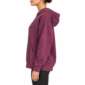 Sudadera con Capucha Estilo Acid Wash, Unisex, Casual, con Bolsillo Canguro, Manga Larga, Color Morado - Product Image 2