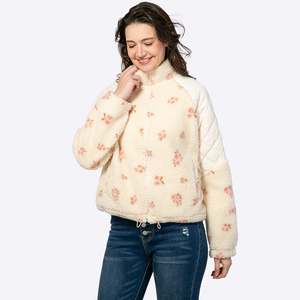 Women's Floral Print <b>Quilted</b> Fleece <b>Jacket</b> Zip Up Stand Collar Winter Coat Short Length Full Sleeve Thick Warm - Product Image 5
