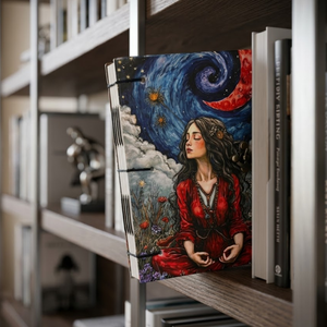 Celestial Moon Girl Lock Diary Notebook <b>A5</b> Cardboard Journal | Handmade Artistic Writing Diary Metal Clasp Closure 100 Sheets - Product Image 3