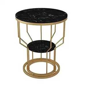 Modern 2 Tier White Marble <b>Side</b> <b>Table</b> <b>Gold</b> Metal Cage Frame End <b>Table</b> Luxury <b>Round</b> Double Layer Coffee <b>Table</b> for Living Room - Product Image 6