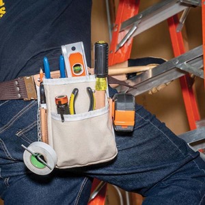 Canvas Waterproof High-Capacity <b>Tool</b> <b>Backpack</b> with Leather Accents OEM 4-Pocket Belt Holster Chain Tape Thong for Electricians - Product Image 2