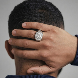 Solid 14k White Gold Natural Diamond Mens Signet Ring Octagon Geometric Pave Cluster Setting Chunky Statement Fine Jewelry - Product Image 2