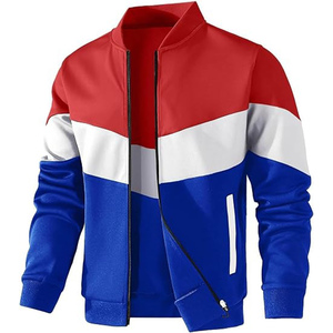 เสื้อแจ็คเก็ตผู้ชายแบบ Color Blocking สีแดง ขาว น้ำเงิน ซิป คอตั้ง สปอร์ต กันลม โพลีเอสเตอร์ สำหรับใส่ในฤดูใบไม้ร่วง - Product Image 1