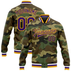 Custom <b>Camo</b> Purple Gold Black Varsity Letterman <b>Jacket</b> Wholesale Full Snap Bomber Unisex Salute to Service Team Sports Coat - Product Image 1