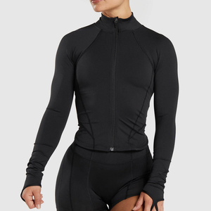 Women Solid Color Long Sleeve <b>Mock</b> <b>Neck</b> Zipper Crop <b>Top</b> Seamless Yoga <b>Top</b> Full Sleeve Skinny Fit Sportwear Fitness Jacket Women - Product Image 1