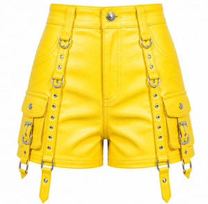 Different Color High Waist Printed Leather Shorts Women's Fashion Moto Style <b>Fringe</b> Quick Dry Breathable Drawstring Regular - Product Image 2