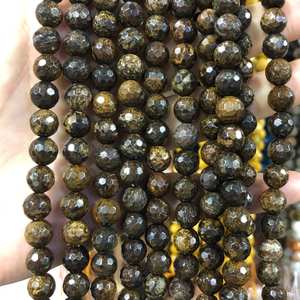 Cuentas facetadas de bronzita al por mayor, cuentas redondas de piedras preciosas naturales en hebra para la fabricación de joyas y manualidades DIY. - Product Image 1
