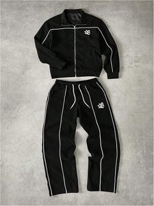 2 Piece <b>Set</b> for Men Y2k Streetwear Long Sleeve Zip Up Jacket and Baggy Pants Clothes - Product Image 2