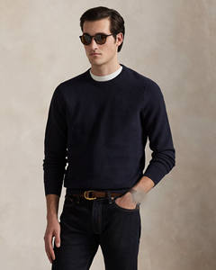 Pull-over col rond bleu marine pour homme, design minimaliste, pour les marques de streetwear modernes, vente en gros de mode. - Product Image 1