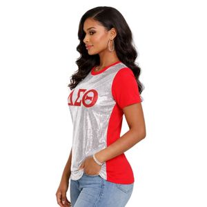 Maglietta Bianca con Paillettes Delta Sigma Theta per Donne Vestibilità Comoda Tessuto Premium Abbigliamento Casual per Confraternite Greche - Product Image 3