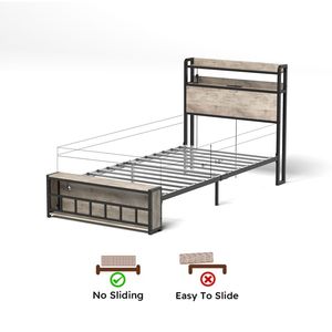 Solid Stable <b>Twin</b> <b>Bed</b> <b>Frames</b> with LED Headboard Charging Station Noise-Free No Box Spring Needed for Bedroom - Product Image 6