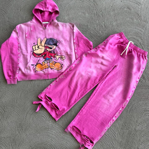 Unisex Black Gradient Tracksuit Full <b>Zip</b> <b>Hooded</b> Streetwear Loose Fit Side Pockets Autumn Polyester Sweatshirt Pants Set - Product Image 6