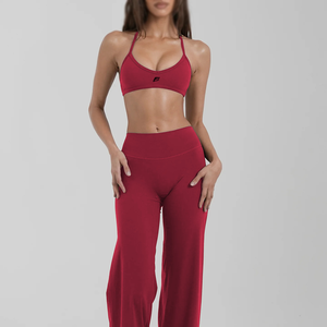 Women Two Piece Workout Set High Waist Wide Leg Yoga Pants Halter Neck Sports Bra Activewear Athletic Gym Clothing Suit - Product Image 5