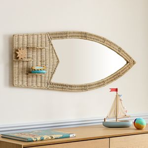 Rattan Wall Mirror With Storage <b>Shelf</b> Handwoven Wicker Hanging Mirror Organizer Boho Nursery Kids Room Decor Natural Furniture - Product Image 5