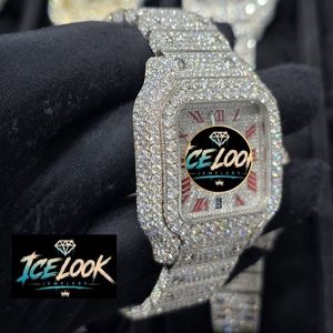 Reloj Mecánico Ice Look con Esfera Cuadrada, Números Romanos, Bisel de Cristal, Correa con Pedrería, Reloj de Pulsera Elegante - Product Image 4