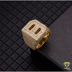 Bague Statement Initiale B en Argent Sterling 925 avec Diamant de Laboratoire, Détails Sertis, Bijoux de Luxe Tendance pour Acheteurs en Gros - Product Image 2