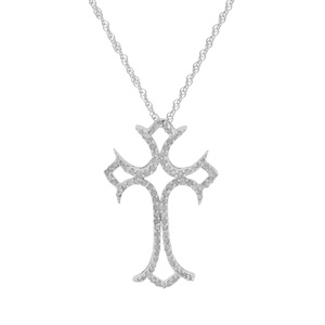 JEWELSPAARK Collier pendentif croix en diamant blanc naturel taille ronde 0,54 ct en argent sterling religieux chrétien - Product Image 1