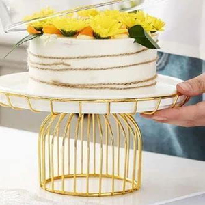 Support à gâteau rond en métal avec dessus blanc et base en fil doré, support décoratif pour cupcakes et desserts, support à gâteau d'anniversaire - Product Image 4