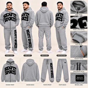 Conjunto de Sudadera con Capucha y Pantalones Jogger Unisex Gris Claro Texturizado con Diseño de Letras Negras, Etiqueta Personalizada, Ropa Urbana al por Mayor - Product Image 6