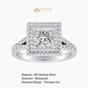 Anillo Halo de Plata 925 con Corte Princesa y Moissanita para Mujer, Joyería de Lujo para Regalo de Compromiso Nupcial - Product Image 6