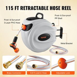 Avvolgitubo da Giardino Retrattile 115 ft x 1/2 Pollice con Staffa Girevole a 180 Gradi e Ugello a 9 Getti, Montaggio a Parete - Product Image 6