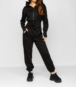 Conjunto Deportivo con Capucha para Mujer, Color Negro, Estilo Casual, Pantalones Jogger, Manga Larga, Cintura Elástica, Corte Holgado, Ropa de Otoño, 100% Algodón - Product Image 4