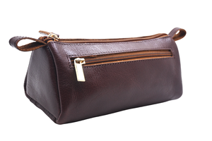 Pochette cosmétique en cuir véritable avec fermeture éclair, unisexe, minimaliste, pour usage quotidien, marron foncé - Product Image 4