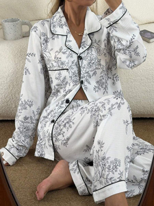 Conjunto de Pijama de Seda de Manga Larga para Mujer, Ropa de Dormir con Estampado de Puntos, Traje de Casa de Dos Piezas para Mujer, Ropa de Descanso Femenina - Product Image 3