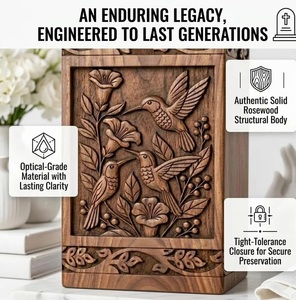 Urne funéraire artisanale en bois de rose pour crémation, motif colibri, sculptée en forme d'oiseau, pour jardin éternel, avec ailes célestes et motif floral. - Product Image 2