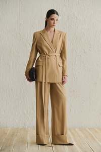 Conjunto de Blazer y Chaleco de Seda para Mujer, Sin Mangas, Cuello con Muescas, Diseño Asimétrico, Estilo Casual de Negocios, Conjunto Largo de 2 Piezas - Product Image 1