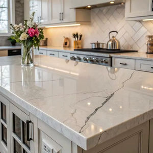 Encimera de Cocina de Mármol Blanco de Superficie Sólida Moderna y Lujosa con Borde Biselado - Product Image 1