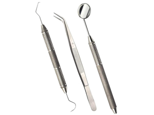 <b>3</b> Pcs Dental Examination Set | Slip Resistant Stainless Steel Mouth Mirror, Probe, Tweezer Kit for Personal & Pet Oral Care Use - Product Image 1