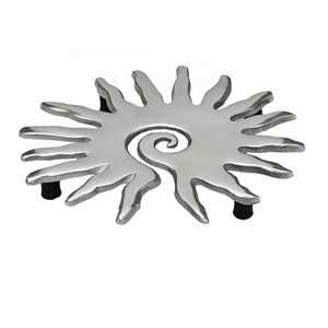 Silver Metal Sunburst Swirl Flame Trivet <b>Heat</b> Resistant Hot Pot Holder <b>Pad</b> Rubber Feet - Product Image 1
