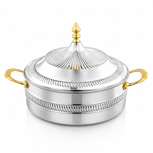 Premium Stainless Steel Double Wall Insulated Casserole Hot <b>Pot</b> with Gold Handles Food Grade Serving Bowl for Home Kitchen - Product Image 1