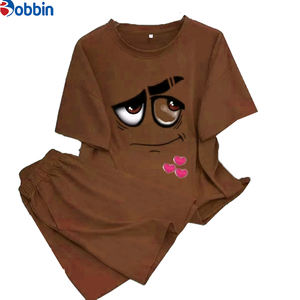 Ensemble 2 pièces pour femme : T-shirt et short de survêtement imprimés, motif dessin animé mignon, tenue décontractée ample, personnalisable, nouvelle mode été - Product Image 3