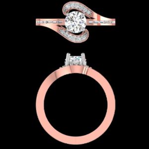 Elegante Anillo de Compromiso Bypass en Oro Rosa con Solitario Redondo y Detalles de Diamantes en Canal para Mujeres y Futuras Novias - Product Image 1