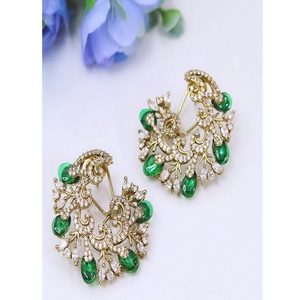 Glamorous Premium Quality Gold Finish <b>Stud</b> Stones Look <b>Earrings</b> Wedding Party Wear Collections For Women - Product Image 2