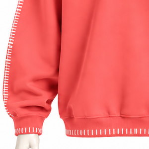 Mens <b>Coral</b> Stitched Border Distressed Crewneck Sweatshirt Oversized Pullover Long Sleeve Casual Streetwear Everyday Fashion <b>Top</b> - Product Image 6