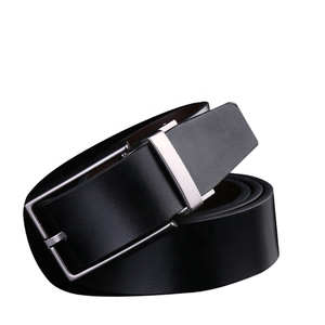 Cinturón Formal de Cuero Genuino, Color Negro Sólido, Hebilla de Acero, Diseño Rectangular de una Sola Pieza, Cinturón de Vestir Duradero para Hombre - Product Image 1