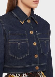 <b>Cropped</b> <b>Denim</b> <b>Jacket</b> Women Light Wash Button Front Long Sleeve Casual Coat Autumn Style Solid Color Woven Cotton Fit Regular - Product Image 4