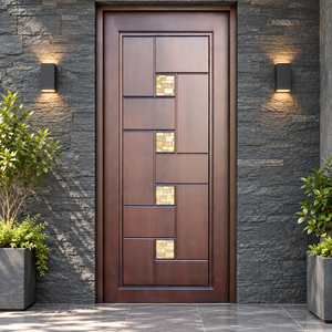 Puerta de Entrada Abatible de Madera Sólida Golden Aero GA-19G con Vidrio Teñido, Diseño Moderno para Apartamentos y Villas - Product Image 1