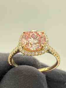 Bague en or jaune 14 carats plaqué rhodium avec diamant rose de laboratoire de qualité supérieure 7CT, taille diamant, certifiée IGI, clarté VS1, diamants remplis - Product Image 4