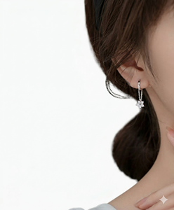 Elegant Flower Design Hoop Dangle <b>Drop</b> Chain Earrings Lab Grown Diamond 14K 18K White Solid Gold Fine Hoop Dangle <b>Drop</b> Earrings - Product Image 6