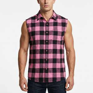 Custom <b>Men's</b> Sleeveless Plaid Flannel <b>Shirt</b> <b>Pink</b> Black Checkered Turn-Down Collar Casual Breathable 100% Cotton Spring Wear - Product Image 3